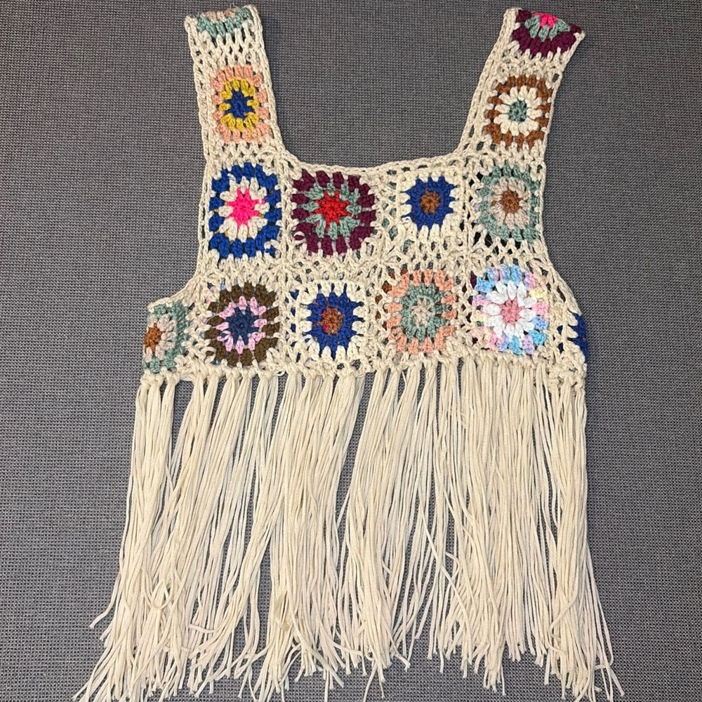 Unbranded Crochet Crop Top Granny Square Boho Festival Hippie Indie Women OS - Picture 6 of 8